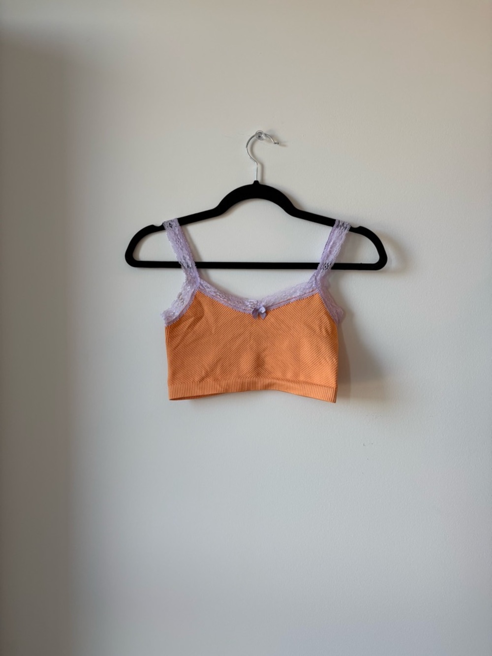 Lace-Trim Ribbed Cropped Tank Orange with Lilac Trim